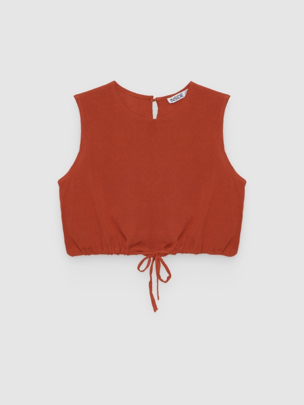  Crop bambula blouse with ties brown front view