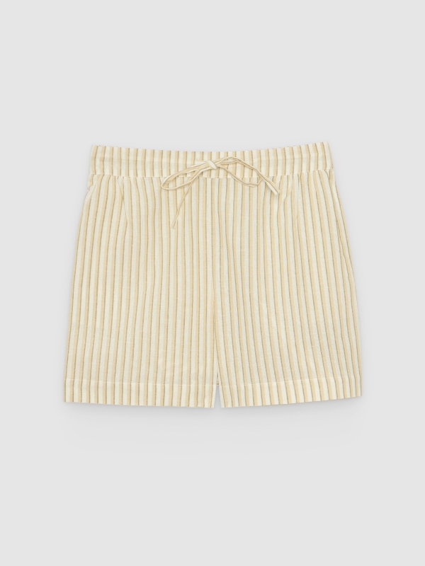  Short fluido listrado de cintura alta areia vista frontal