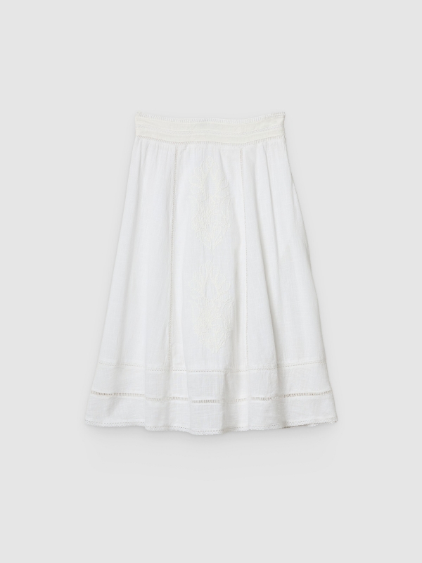  Embroidered cotton midi skirt white front view