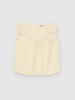 %Pto% Blusa volantes crochet lino botones blanco roto vista frontal