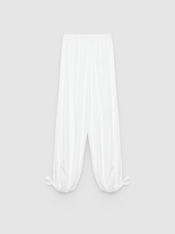  Calça balão laços cintura alta branco vista frontal