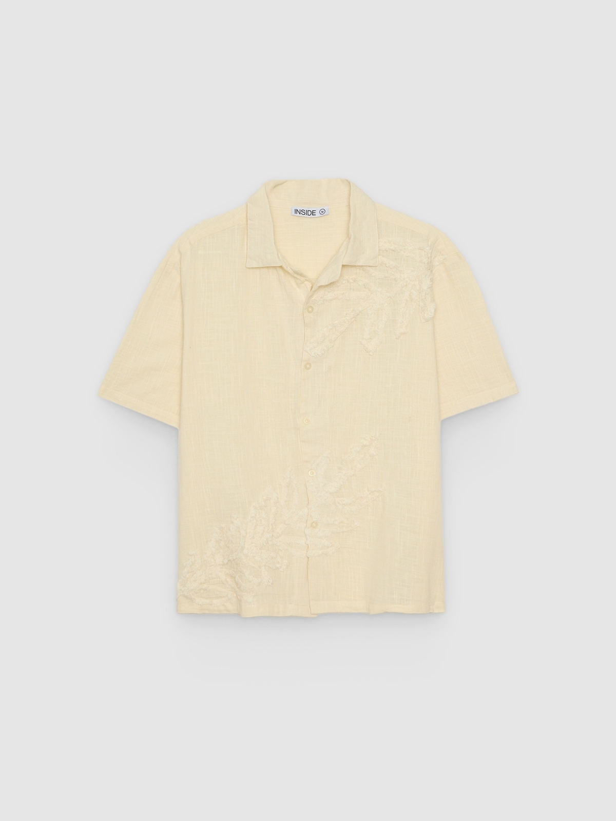 %Pto% Camisa bordada flores oversized crua vista frontal