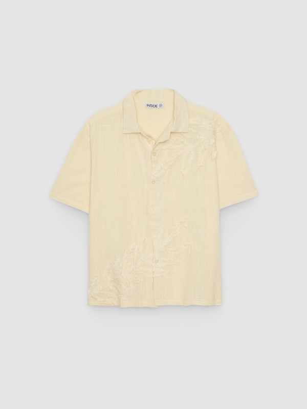  Camisa bordada flores oversized crua vista frontal