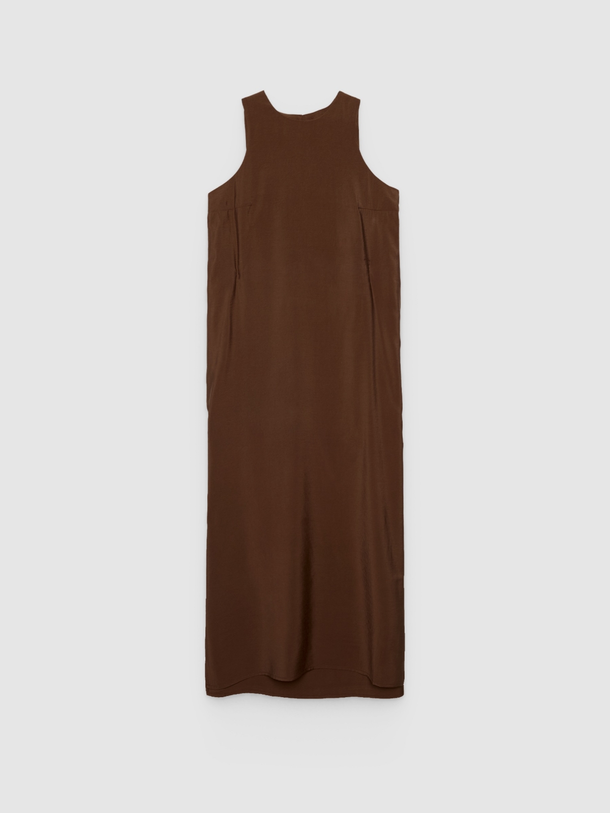 %Pto% Plain maxi dress with slit chocolate front view