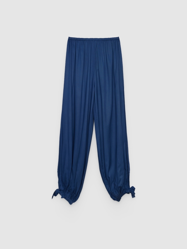  High-waisted baggy pants with bows electric blue front view