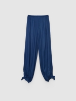 %Pto% Calça balão laços cintura alta azul eléctrico vista frontal