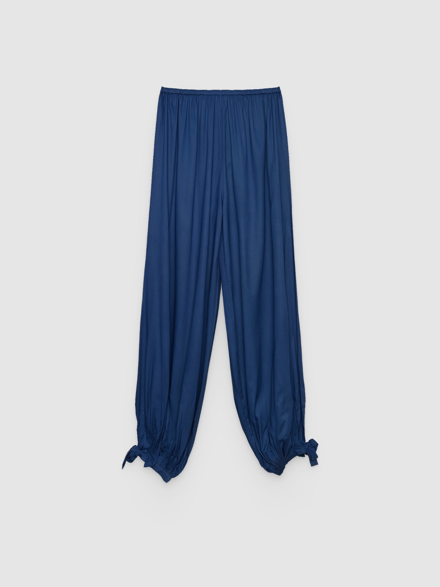 Calça balão laços cintura alta azul eléctrico vista geral frontal