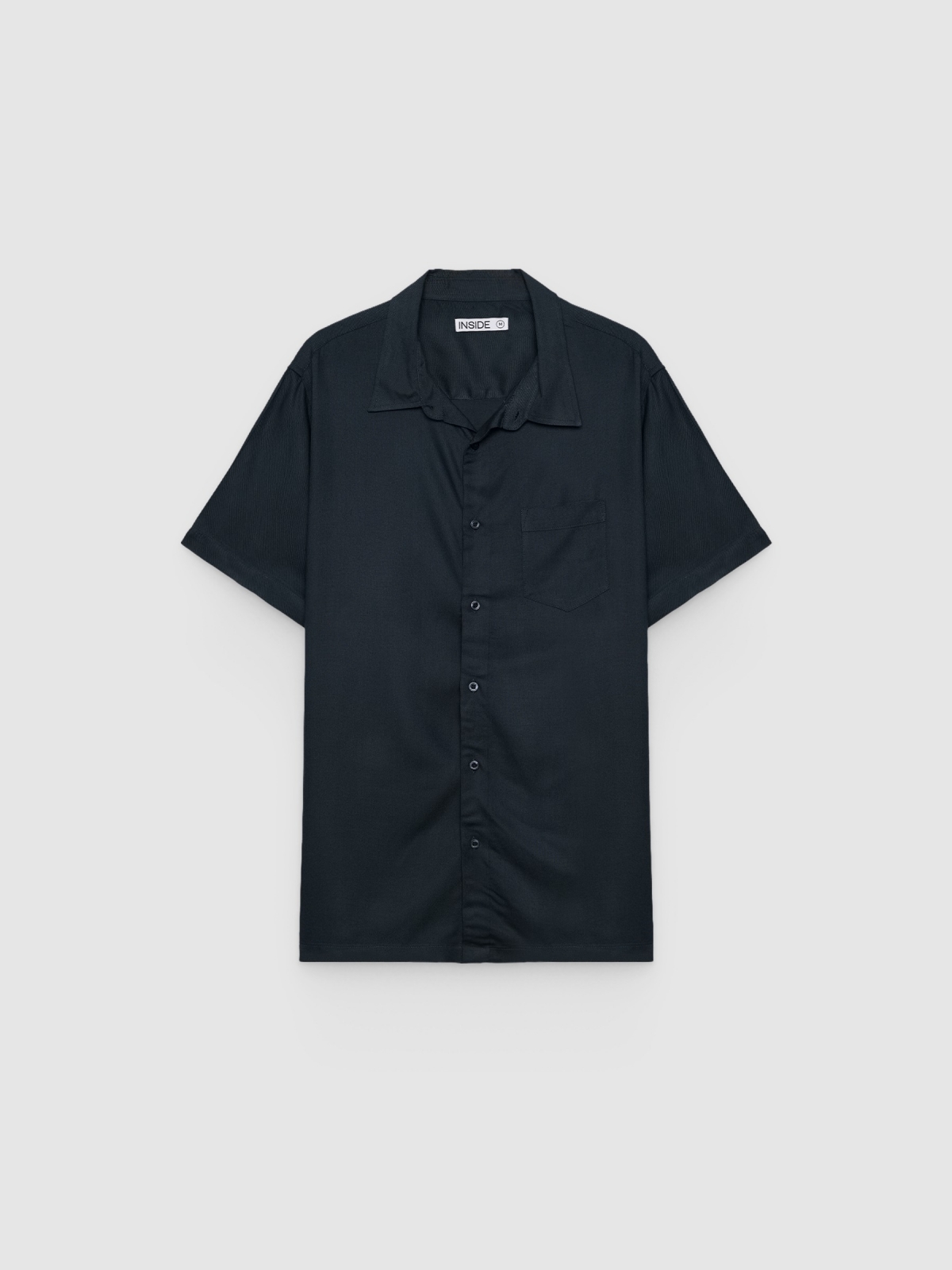 %Pto% Camisa de linho manga curta azul marinho vista frontal