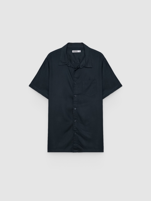  Camisa de linho manga curta azul marinho vista frontal