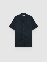 %Pto% Camisa de linho manga curta azul marinho vista frontal