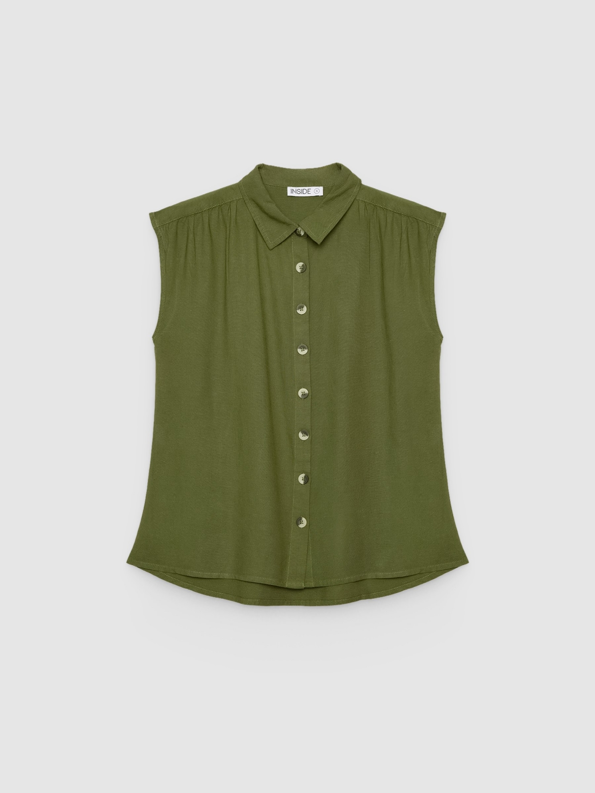 %Pto% Sleeveless linen shirt green front view