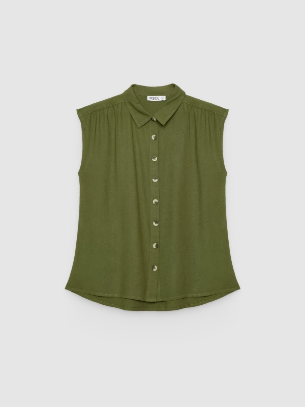  Camisa de linho sem mangas verde vista frontal