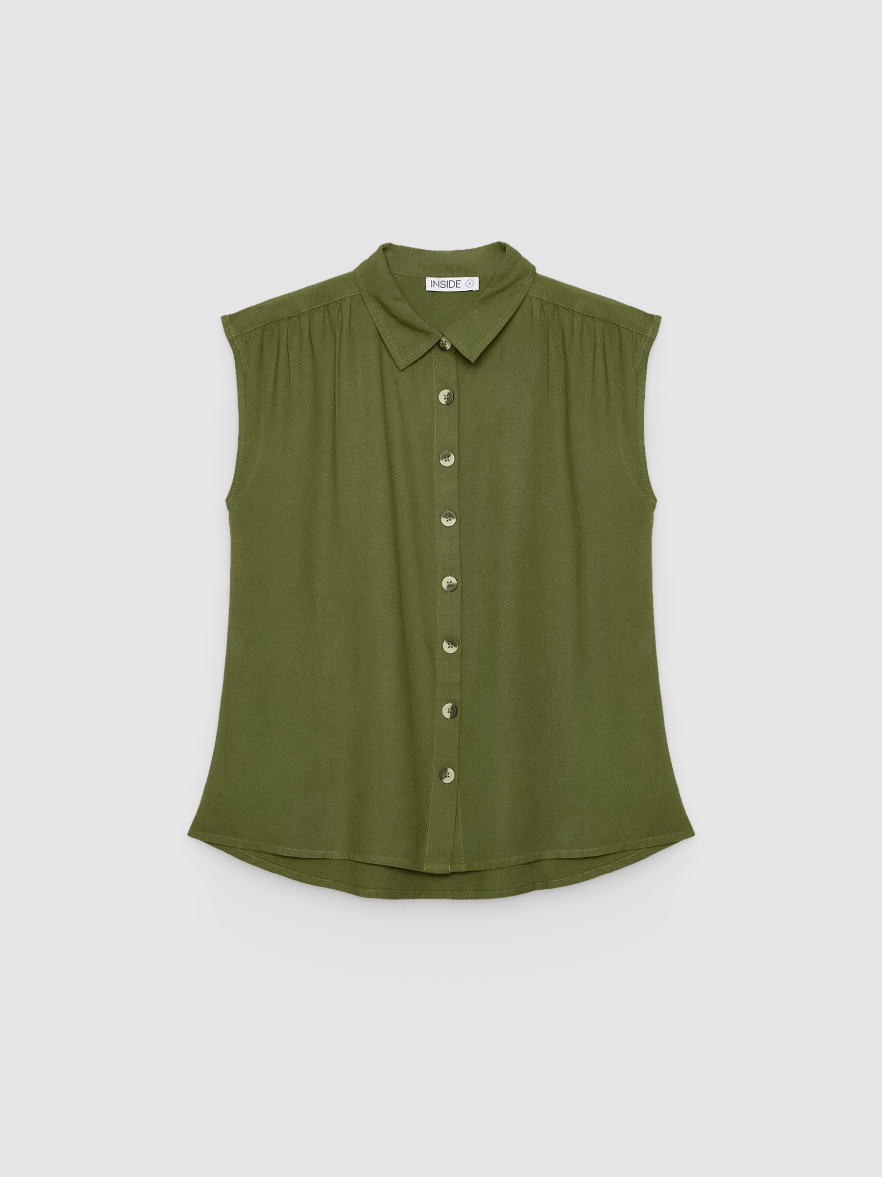 Sleeveless linen shirt green middle front view