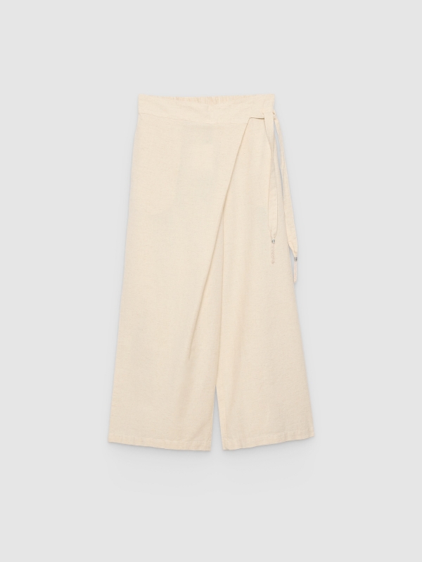  Pantalón coulotte liso de lino crudo vista frontal