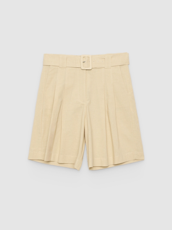  High-waisted linen Bermuda shorts with belt sand front view