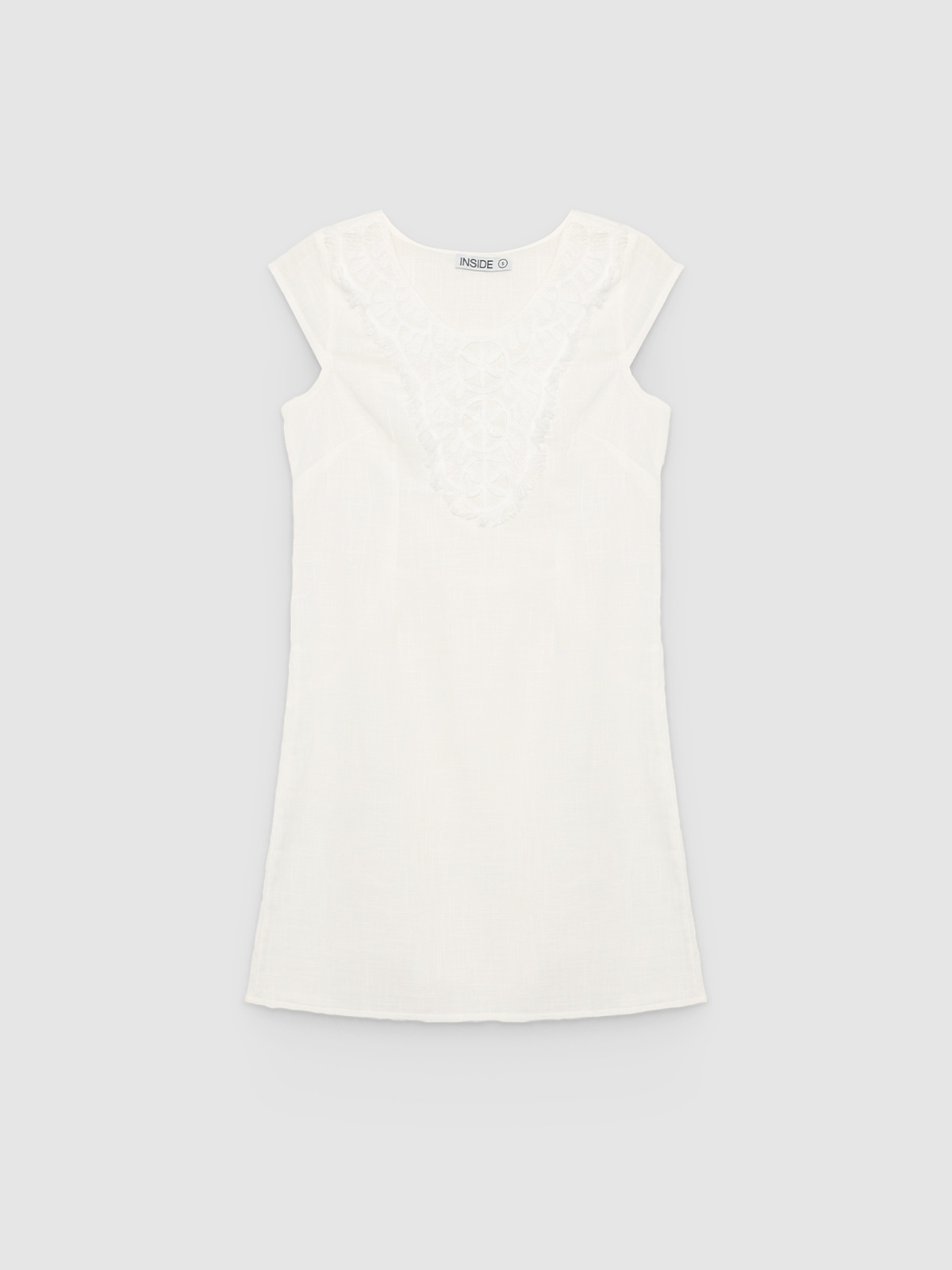 %Pto% Vestido mini bordado de vuelo blanco vista frontal