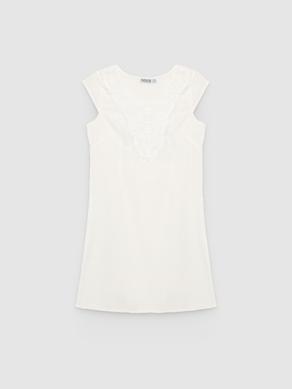  Vestido mini bordado de vuelo blanco vista frontal