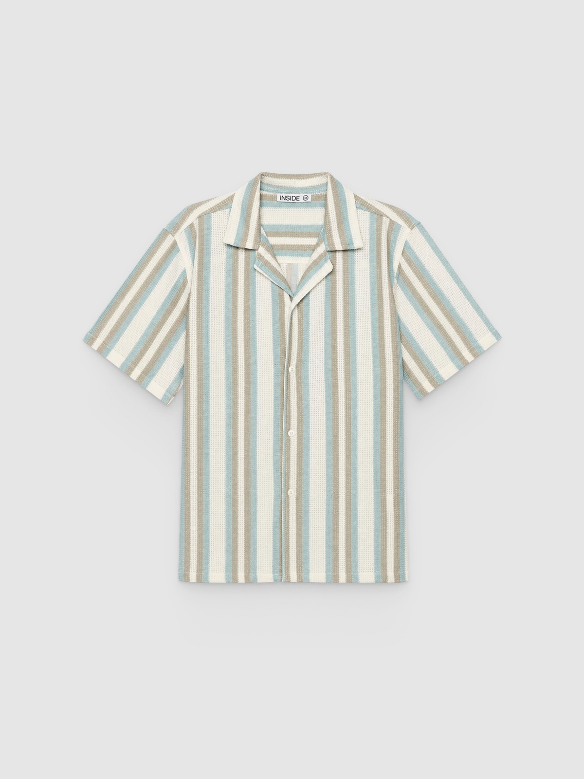 %Pto% Striped knit shirt with resort collar raw front view
