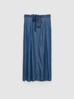 %Pto% High-waisted denim midi skirt dark blue front view