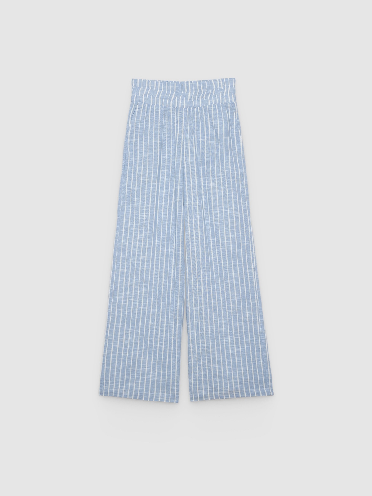 %Pto% High-waisted striped wide-leg pants sky blue front view