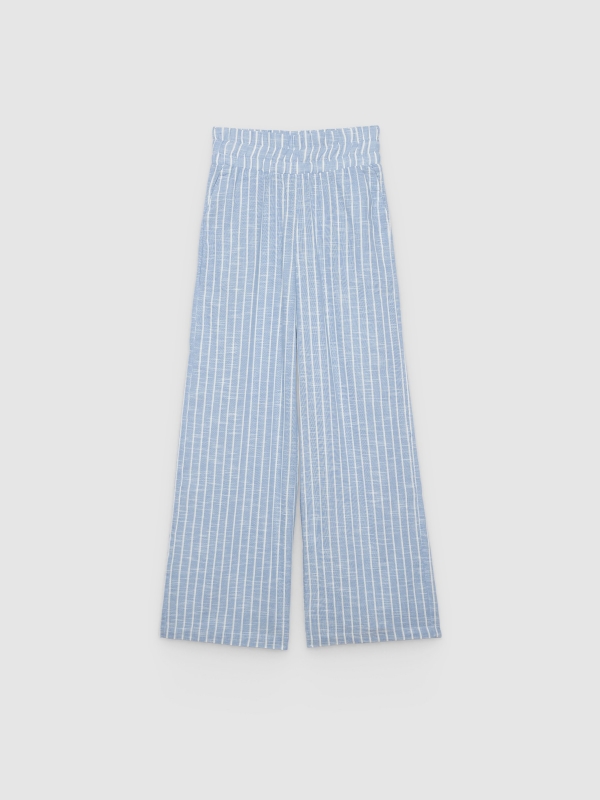  High-waisted striped wide-leg pants sky blue front view