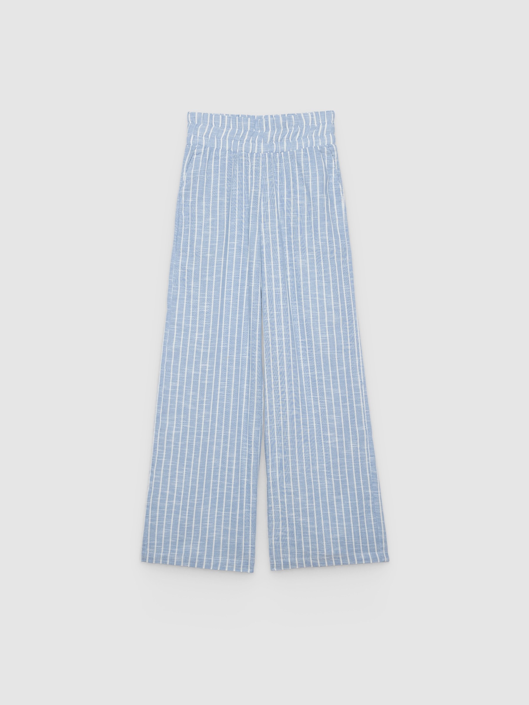 %Pto% Pantalón wide leg rayas tiro alto azul celeste vista frontal