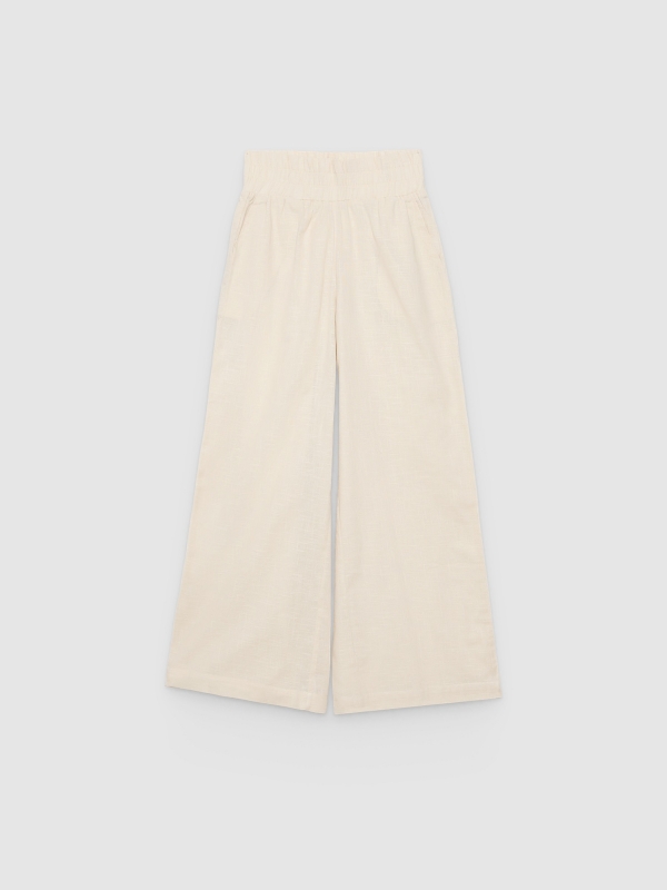  Calça palazzo de linho elástico off white vista frontal
