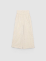 %Pto% Calça palazzo de linho elástico off white vista frontal