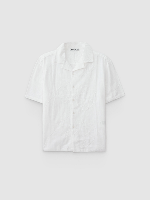  Oversized floral embroidered shirt white front view