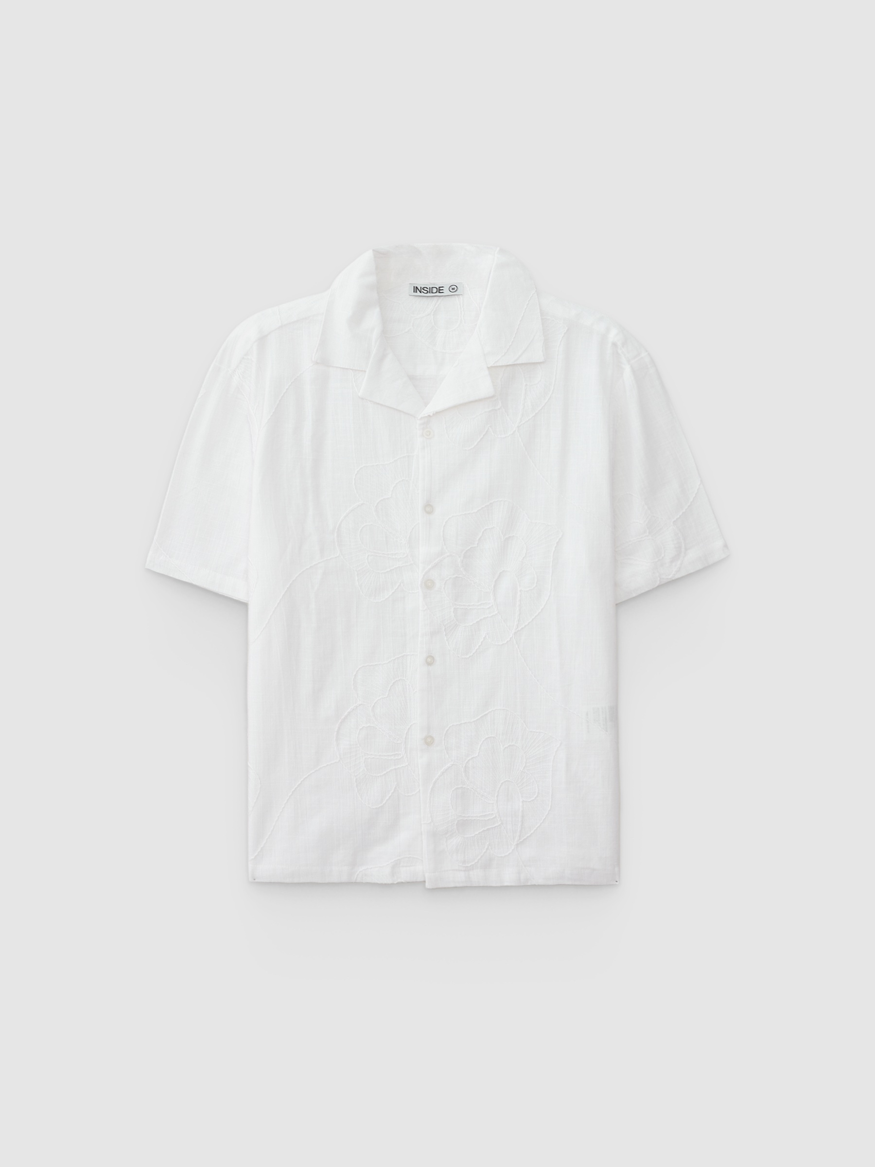  Oversized floral embroidered shirt white front view