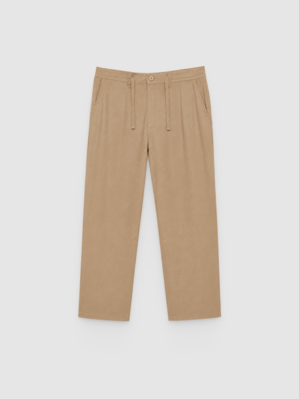  Jogger lino tiro alto beige vista frontal