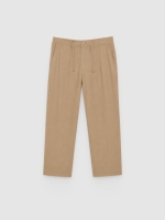 %Pto% Jogger de linho cintura alta bege vista frontal