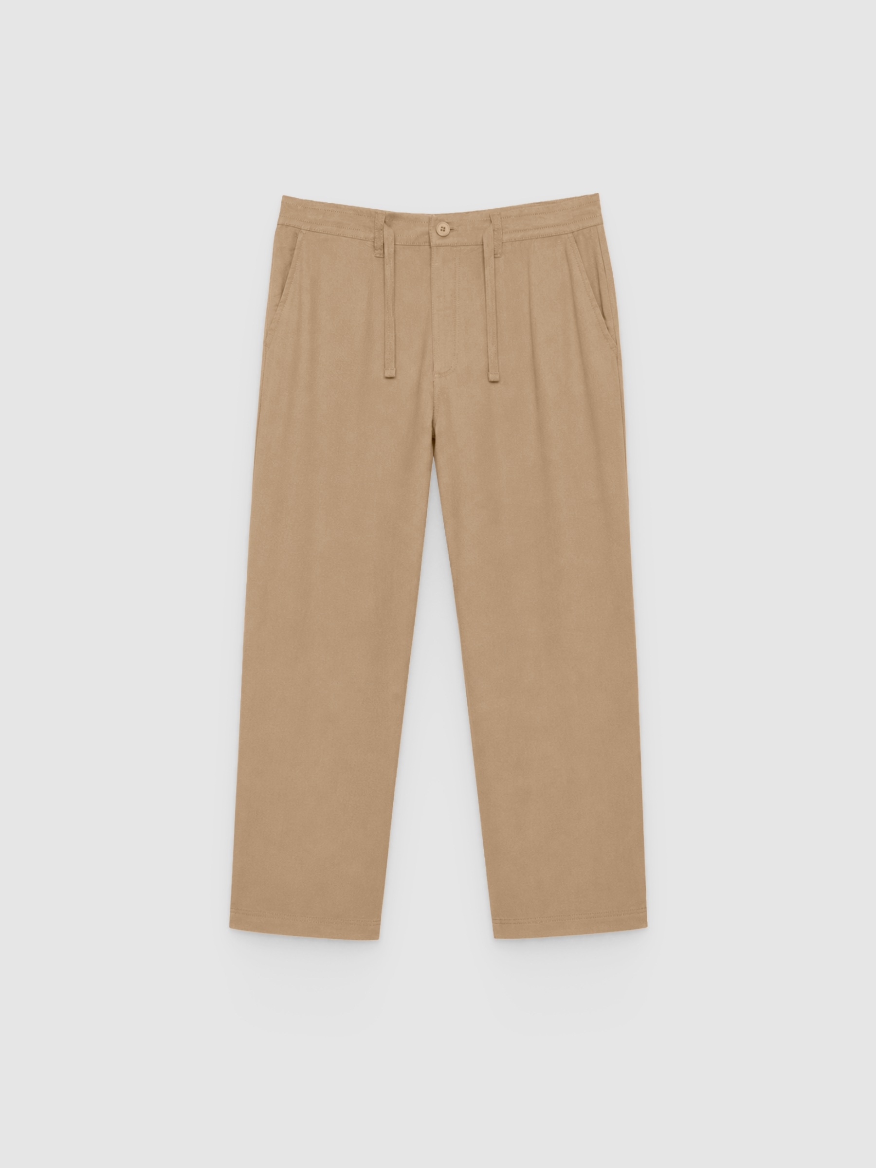 %Pto% High-waisted linen joggers beige front view