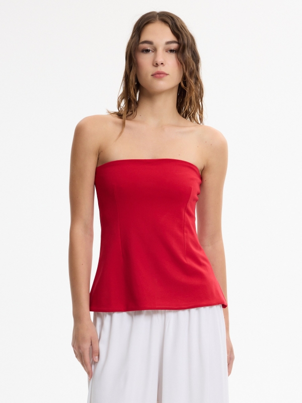 Top bandeau peplum carmine middle front view