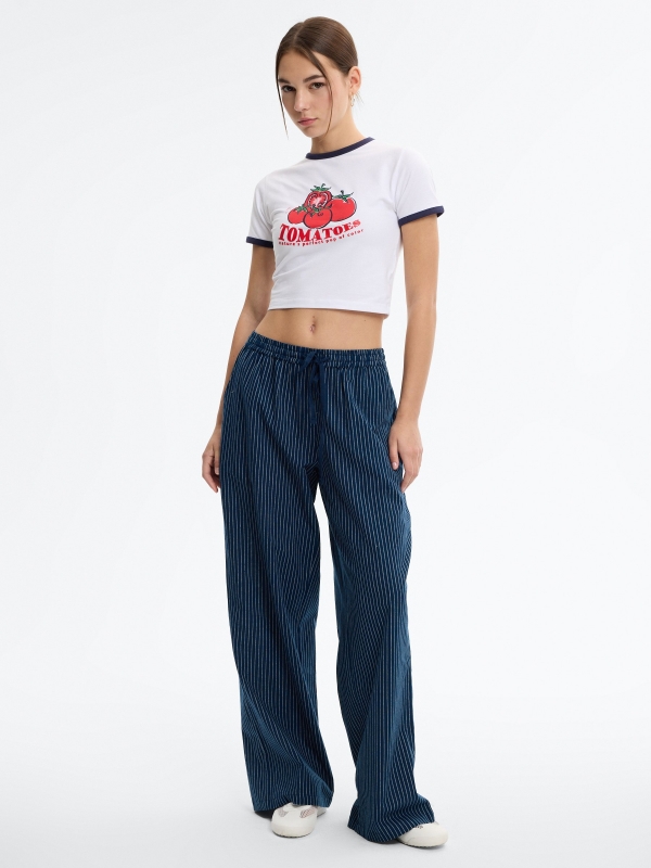Wide-leg striped pants electric blue front view