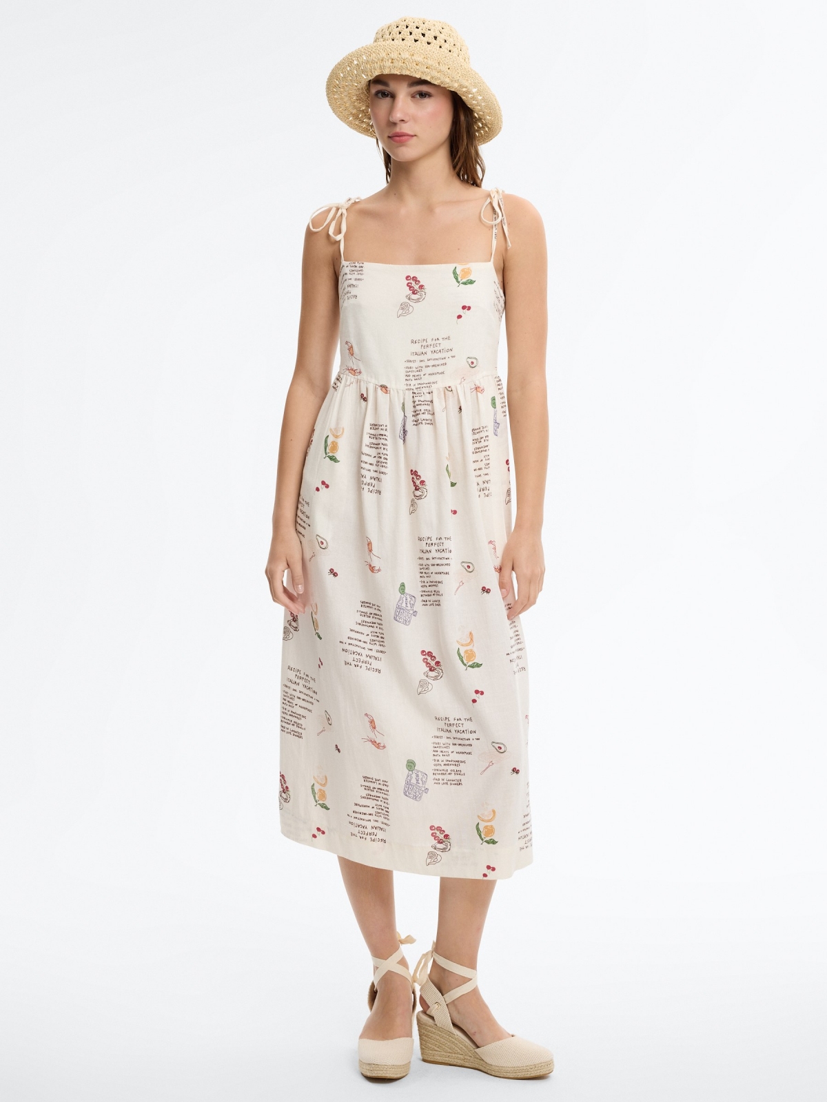 Midi dress with bow print white middle front view