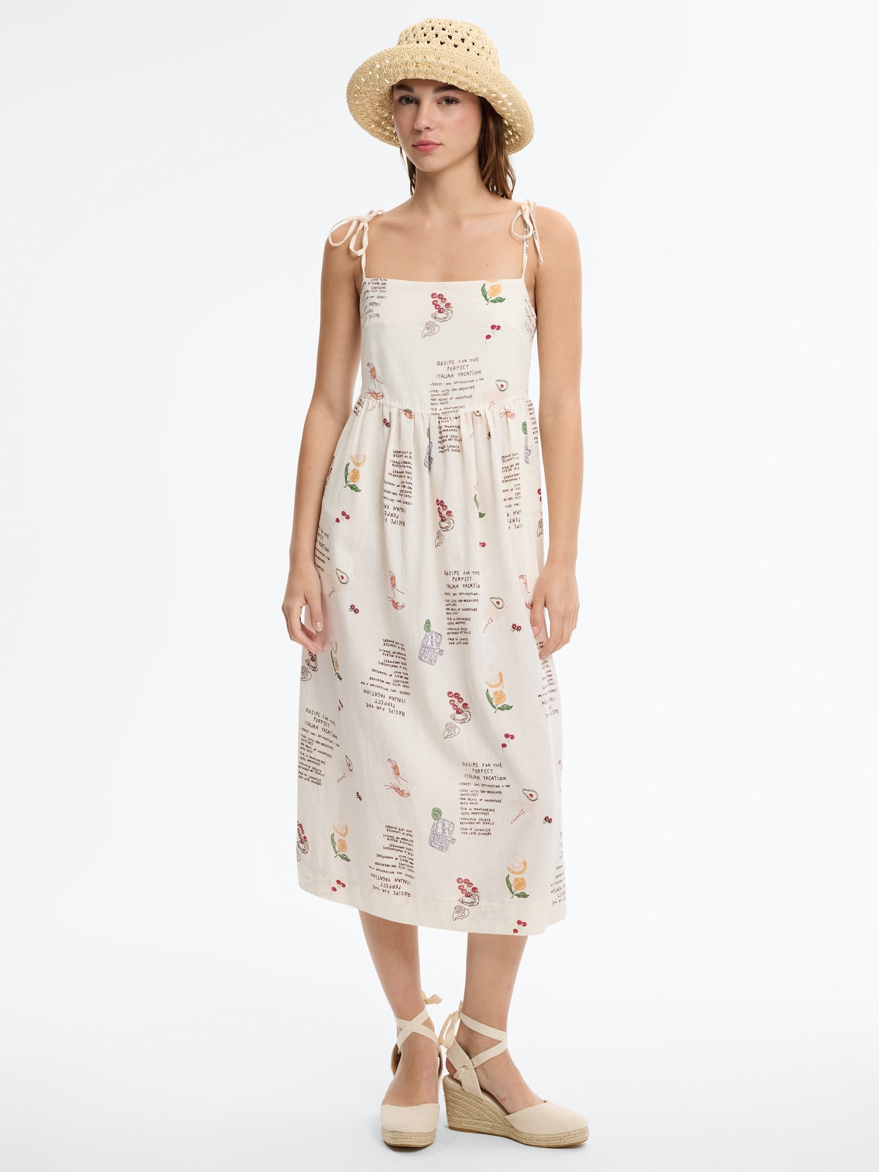 Midi dress with bow print white middle front view