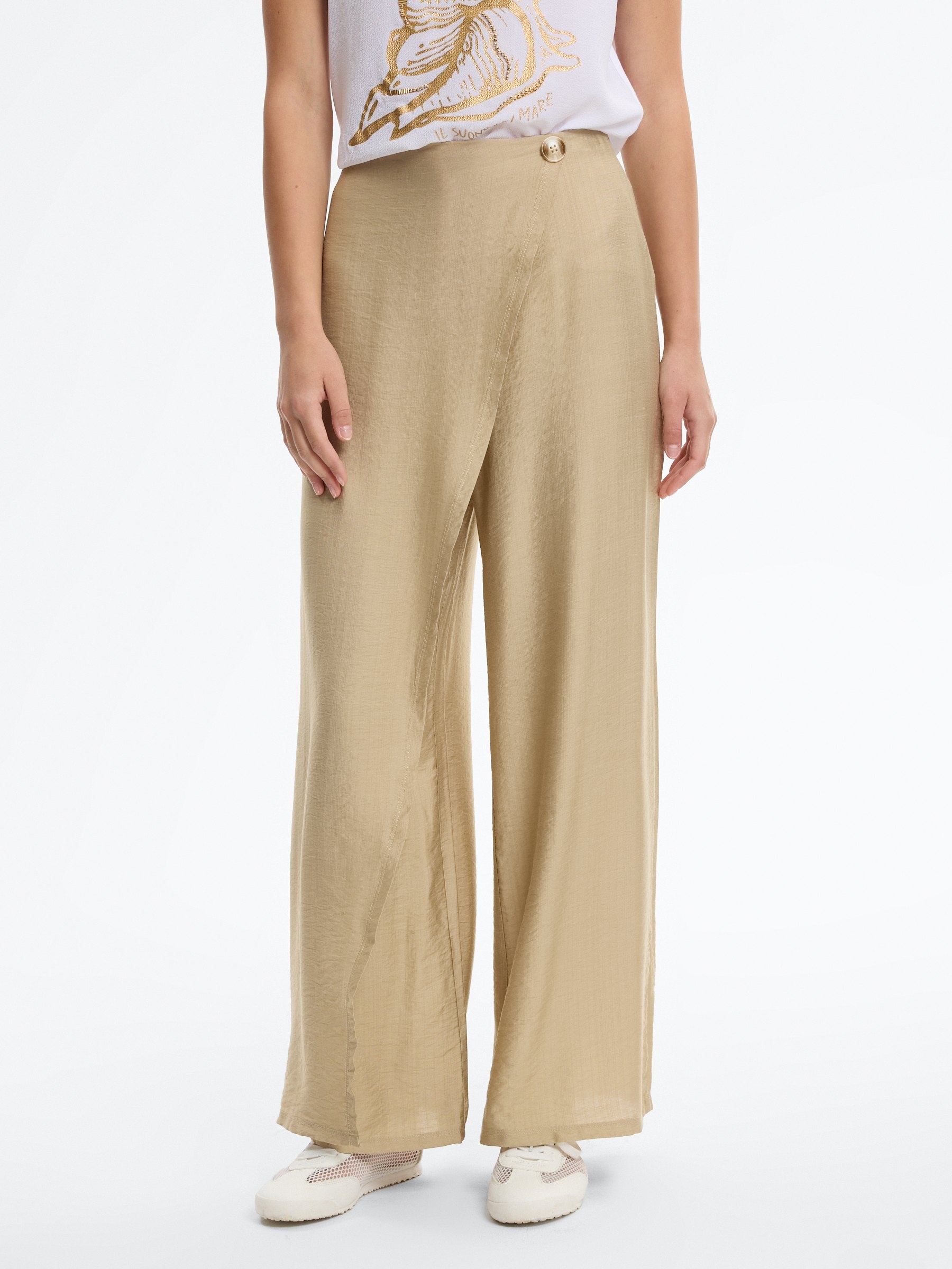 Fluid wrap pants sand front view