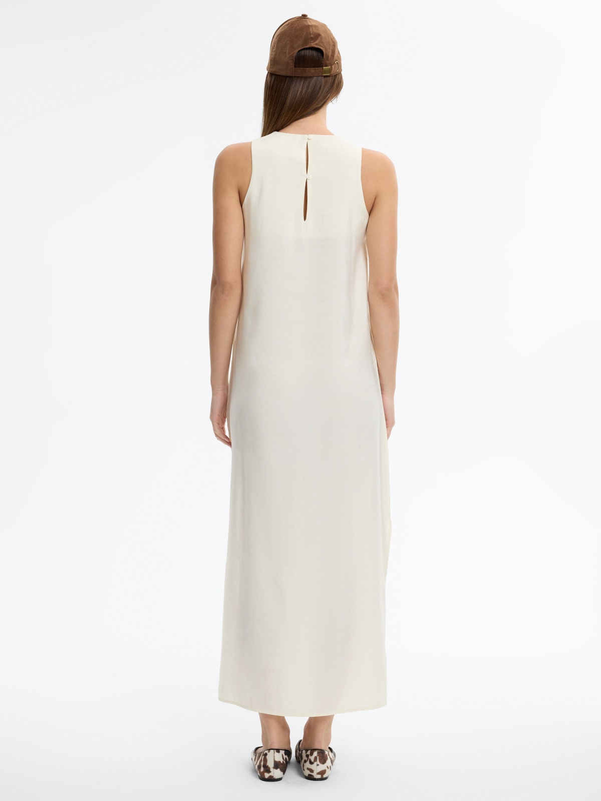 Plain maxi dress with slit off white middle back view
