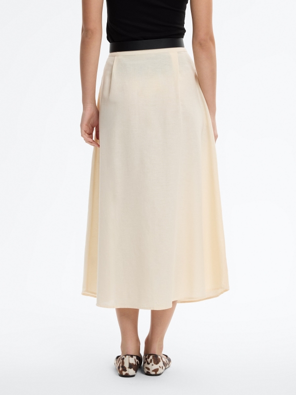 Pleated midi skirt with buttons raw front view