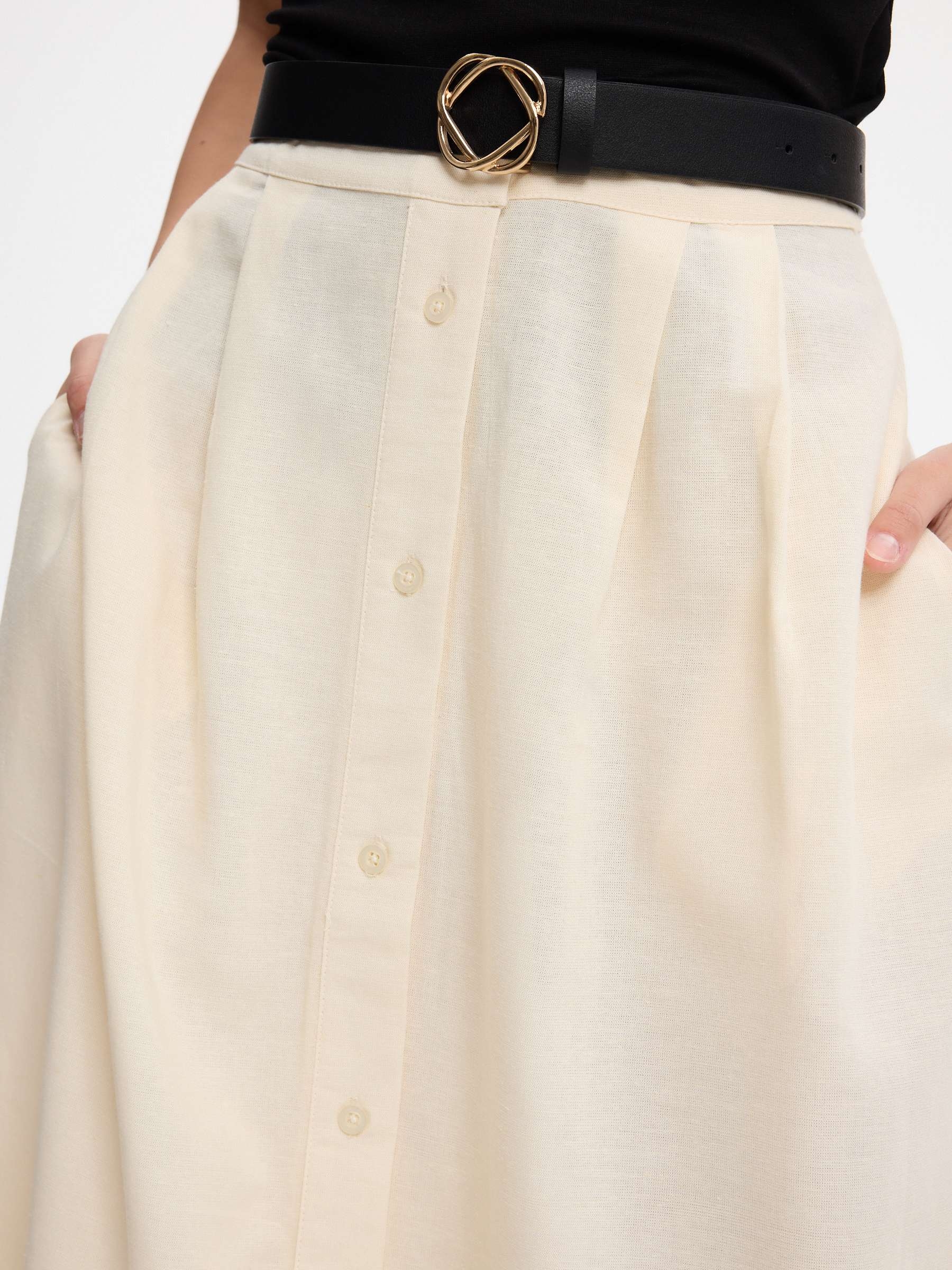 Falda midi plisada botones crudo vista media frontal