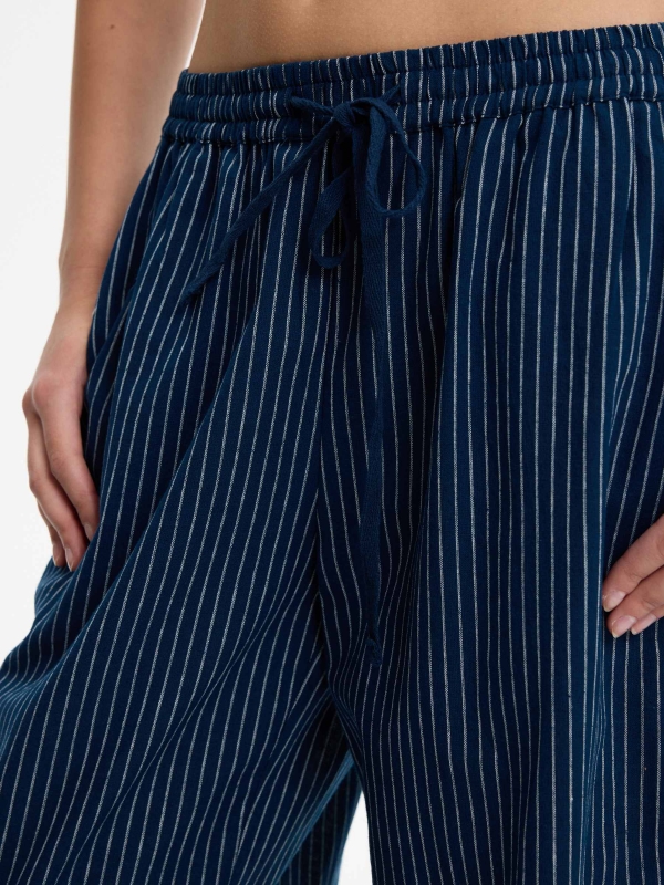 Wide-leg striped pants electric blue detail view