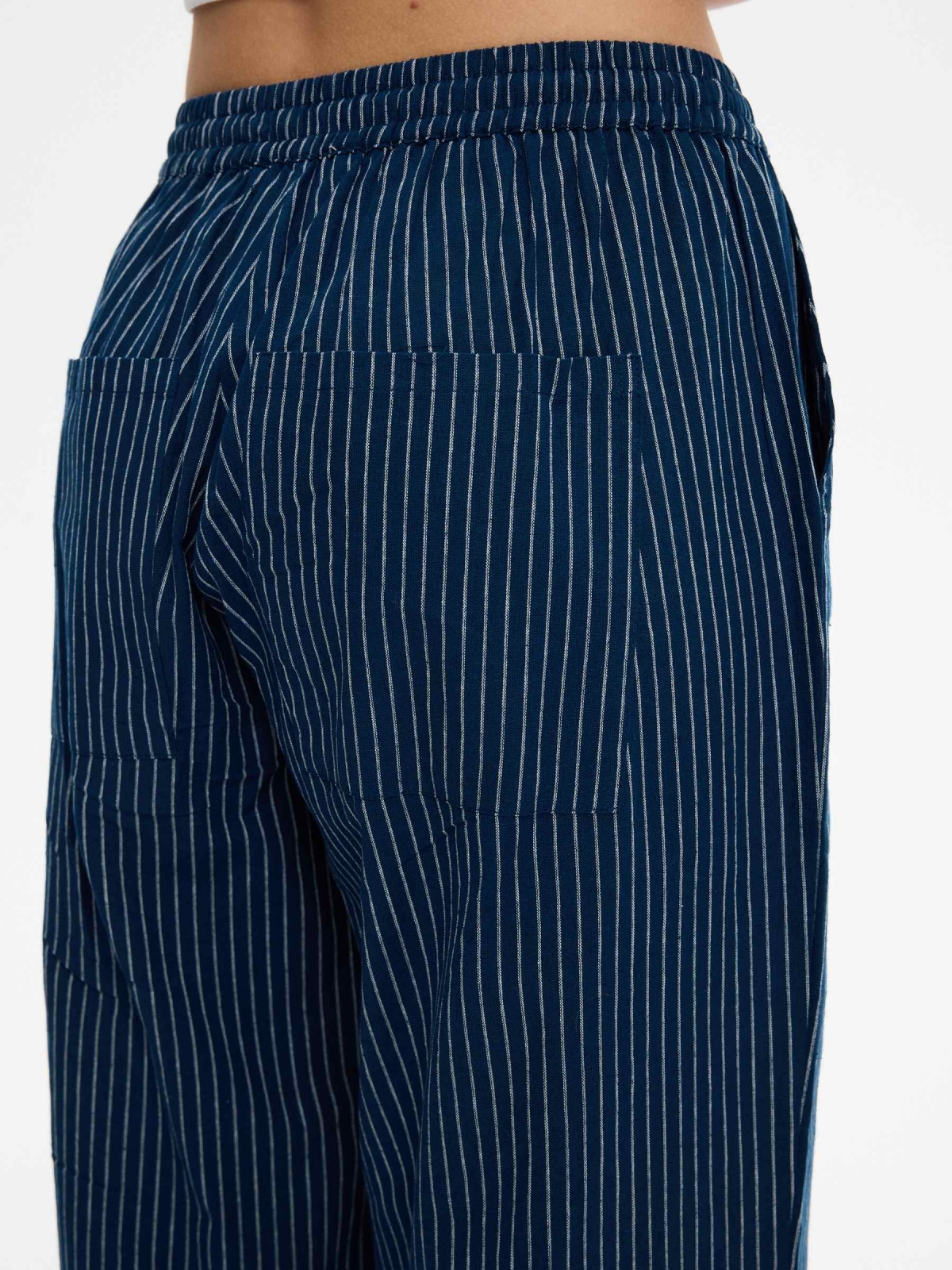 Wide-leg striped pants electric blue detail view