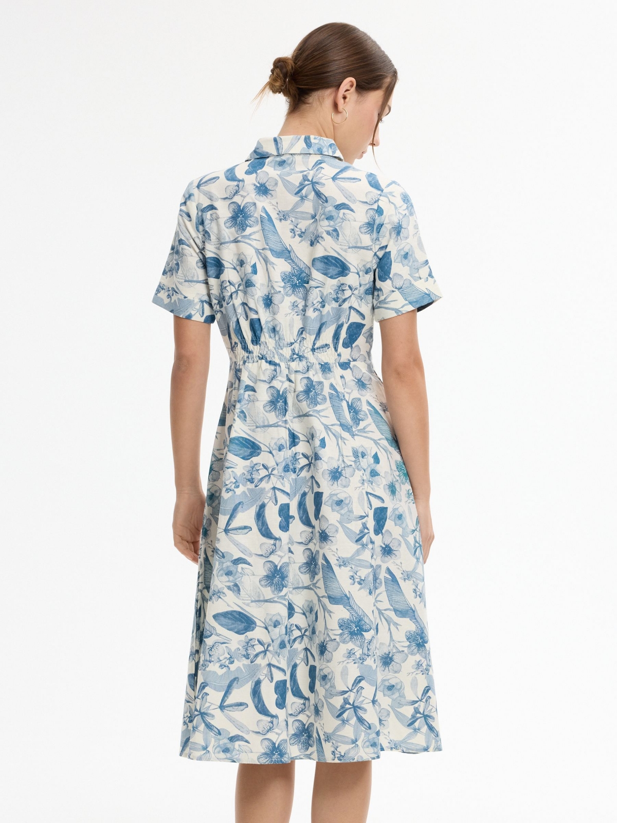 Floral midi shirt dress white middle back view