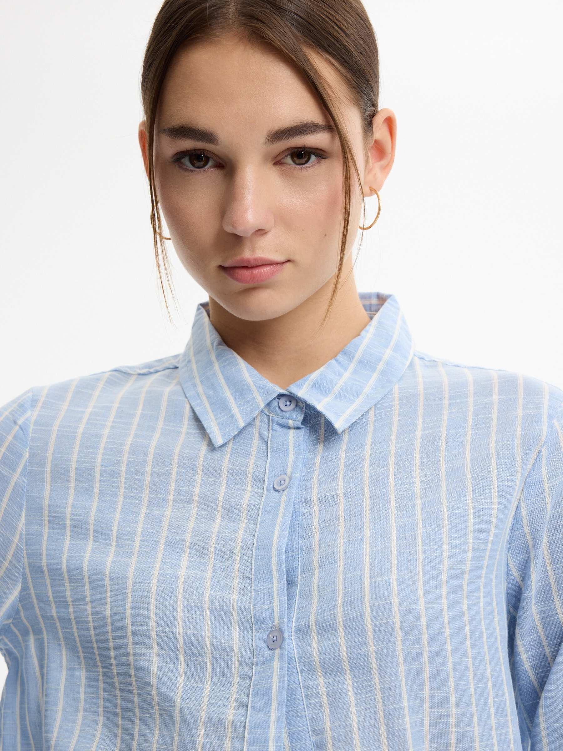 Oversized striped shirt sky blue middle front view