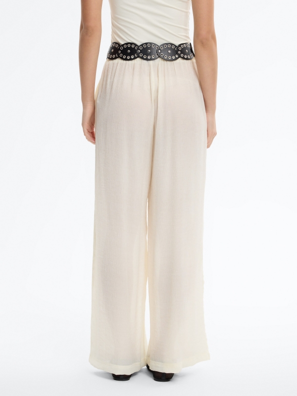 calça wide leg cintura alta bambula bege vista meia traseira