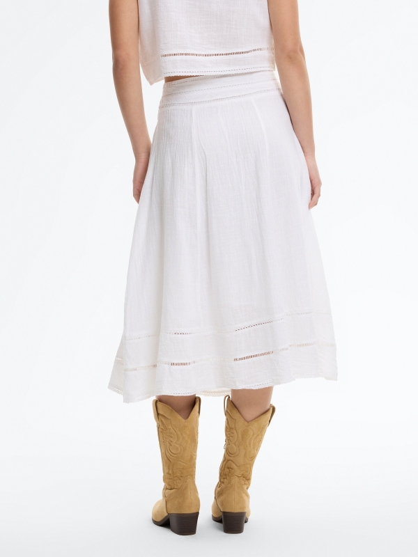 Embroidered cotton midi skirt white front view