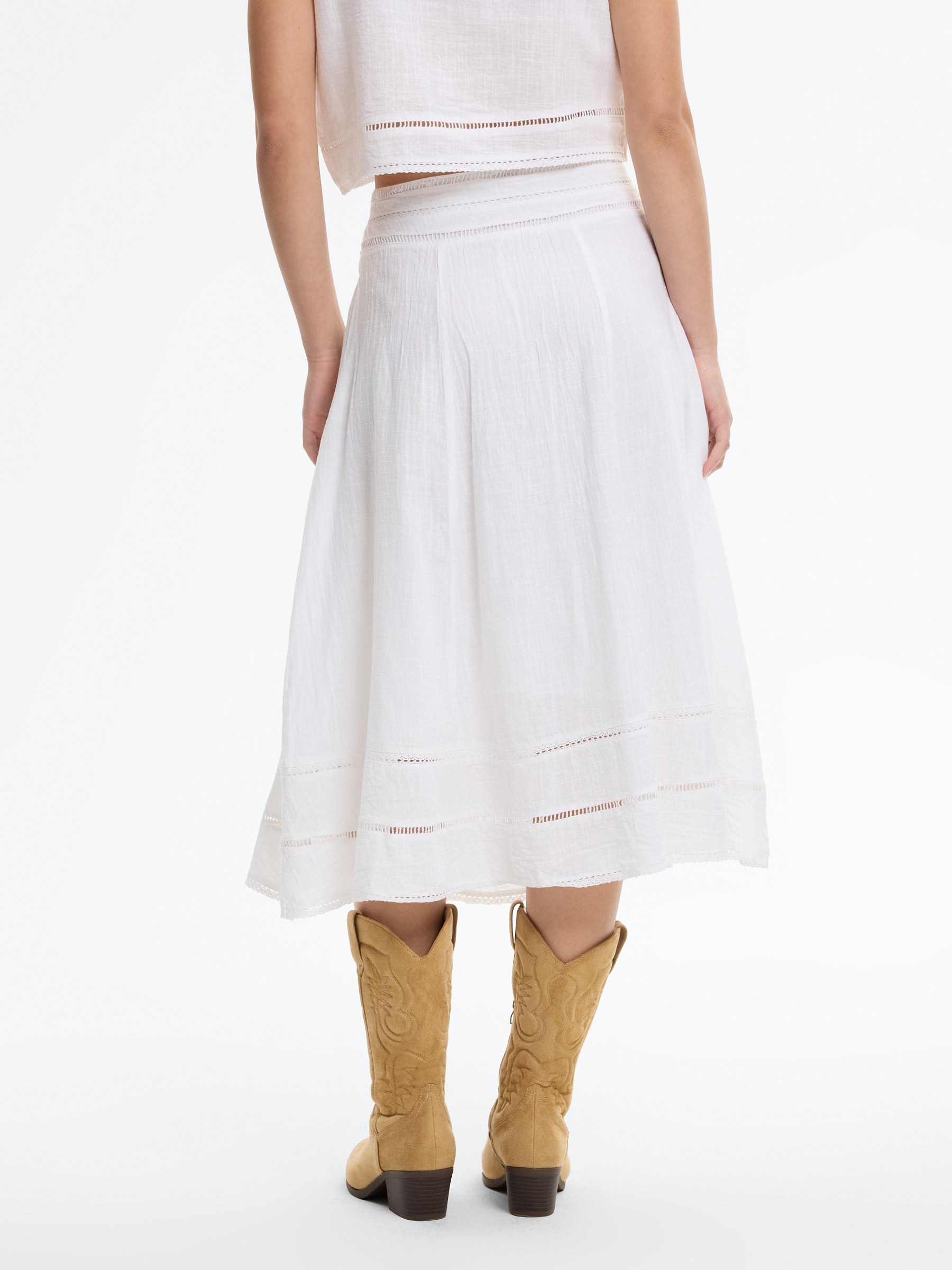 Embroidered cotton midi skirt white middle front view