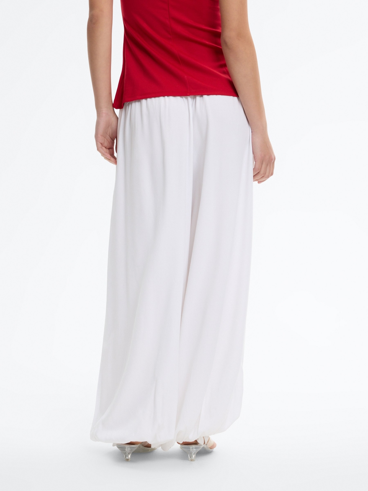 High-waisted baggy pants with bows white middle back view