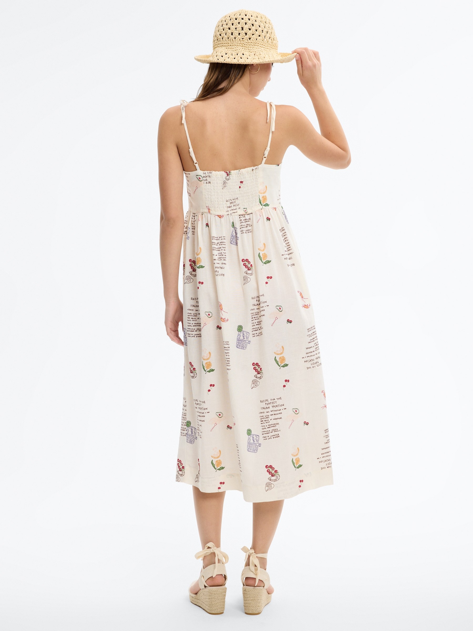 Midi dress with bow print white middle front view